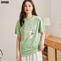 DFMEI 반팔 티 빅 사이즈 루즈핏 스트라이프 탑