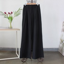 원타임 여성용 빅사이즈 핀턱 스판 와이드 롱 슬랙스