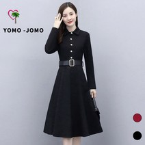 요모조모 MK1199 여성 카라넥 벨트 단추 캐주얼 A라인 긴팔 겨울 원피스