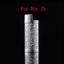 예쁜 라이터 이색 라이타 선물용 특이한 개성 있는 3D 조각 꽃 보호 상자 Bic J5 J6 용 재사용 가능한 케이스 방폭형 금속 갑옷 가스 쉘, J5 실버 쉘용