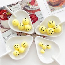 헤세드 옐로우 스마일 원형구슬비즈 악세사리 구슬(4개), 4사이즈전부