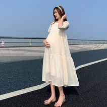 임산부 원피스 서양식 출산 드레스 여름 임신 후기 패션 버블 반팔 커버 배 대형 시폰