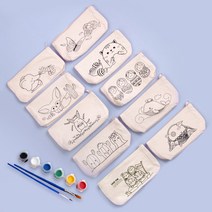 아이디몬 감성 파우치세트 10종 (물감포함) 컬러링 그리기 파우치 캔버스천 광목 필통 만들기, 선인장, 미니아크릴물감A 6색