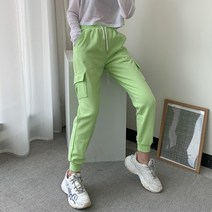하이제시카 / 여자 네온 형광 카고 여성 조거 팬츠