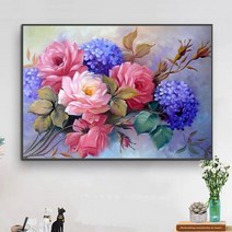모란꽃과 수국 큐빅 보석십자수 우리집 부자되는 비즈 그림 풍수 목단화 다이아몬드 페인팅, 55x40cm, 1개