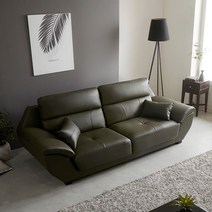동서가구 퓨리 구스 고급 이태리 천연가죽 3인 소파 DF640748, 카키그레이