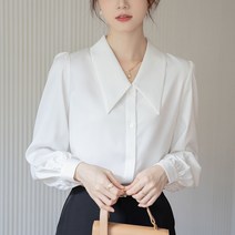 ANYOU 여성 브이넥 셔츠 긴팔 슬림핏 와이셔츠