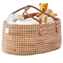 BEBE BASK 아기 기저귀 캐디 오거나이저 - 수제 유기농 해초 - 럭셔리 핑크 기저귀 캐디 바구니 - 여아용 귀여운 기저귀 캐디 - 여아용 기저귀 캐디 (블러시)