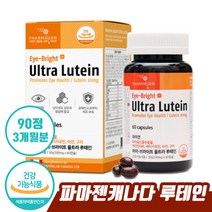 파마젠 캐나다 루테인 90캡슐 눈 건강 항산화 면역 력 도움 캐나다 산 프리미엄 루태인 루테이 르테인 르태인 루태임 루테임 르태임 르테임 케나다 파마잰 추천 50 60 선물, 1박스(3개월분)