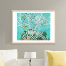 [그림닷컴] 제주생활의 중도 (150 Editions) Golf Skyblue2 이왈종 판화 액자추가가능, (원목)관액자블랙