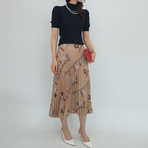 여름 스커트 쉬폰 플리츠 주름 치마 빅사이즈 나염 프린트 중년 마담 50대 고무 밴딩