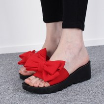 왕리본 예쁘고 발편한 통굽 키높이 여성 사무실 슬리퍼 실내화 사무실화 교사슬리퍼 5cm