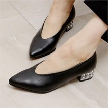 사임당슈즈 4cm 소가죽 국내생산 큐빅 미들힐 펌프스 정장구두 109744