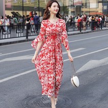 여름 비치 보헤미안 원피스 해변 바캉스 스커트 플라워 선녀 스커트 쉬폰 -99534
