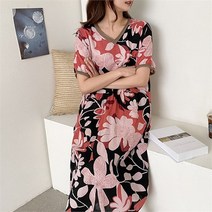 여자 여름 빅 플라워 꽃 나염 반팔 V넥 맥시 롱원피스