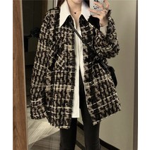 패션 포켓 싱글 디자인 슬림 대학생 여성 트위드 재킷 명품스타일 여신 배색 버튼