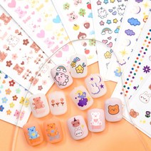 곰돌이 네일스티커 8종 캐릭터 키치네일 손톱스티커 워터데칼 무지개 토끼 네일명품스티커, 캐릭터 네일스티커 G타입