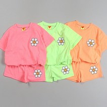 콩알옹알 꽃스마일 여름 형광 상하복 1-10세 아기 유아 아동 반팔반바지 활동복 일상복