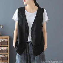 라오농 여자 린넨 조끼 마 베스트 가디건 빅사이즈 여름 ga32 +DSdfLV 여자 조끼, L, 검정