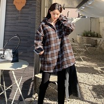 [시크블랙]리엔토 여성 겨울 루즈핏 오버핏 여리핏 울 체크남방 겨울셔츠 따뜻한 두툼한 울셔츠