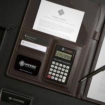 고급 가죽 결제서류판 계산기능 포함 1P 클립보드 경영 예산 세일즈 영업 서류 명함 클립 홀더 영업용 공무원, 브라운