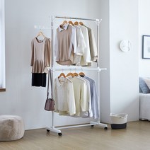 이지온 국민튼튼 이동식 2단 행거 EOR2-800WC 화이트 미니 원룸 조립식 옷 행거