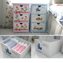 핸드메이드 귀여운 3단 서랍장(어린이 서랍장.아이방 서랍장), 블루