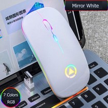 무선 마우스 RGB 충전식 마우스 무선 컴퓨터 음소거 마우스 LED 백라이트 게임 사무실 마우스 노트북 액세서리, 하얀