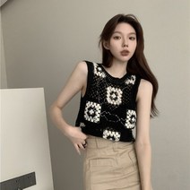 코바늘조끼 뜨개질 컷아웃 민소매 니트조끼베스트 크로쉐 뷔스티에 펀칭 여름 손뜨개조끼