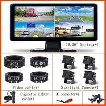 트럭후방카메라 중장비 화물차 후방카메라 1036 인치 터치 4 채널 분할 화면 자동차 DVR 레코더 모니터 AHD 백업 카메라 RVs트럭버스픽업트레일러Va, Black+64G TF Card