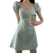 하와이원피스 베트남 원피스 다낭 발리 동남아여행룩 해외여행 여름옷 휴양지 룩 프렌치 스퀘어 a 라인 슬림 드레스 여성용 네크라인 여름 버블 슬리브