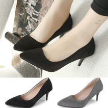 오너클랜 225-265mm 스웨이드 펌프스 하이힐 미들힐 7.0cm