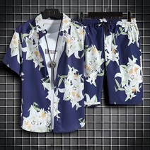 M-3XL 남성용 반팔 반바지 비치 리조트 스타일 하와이안 슈트