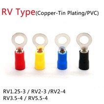 전선 커넥터 터미널부품 50pcs rv1.25-4 rv2-3 rv2-4 rv3.5-4 rv5.5-4 와이어 터미널 압착 스플 라이스 pvc 절연 원형 라운드 콜드 끝 호환 지원, 노란색