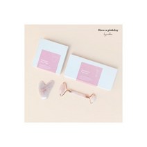 1+1 천연 로즈쿼츠 페이스롤러+하트스톤 괄사 세트