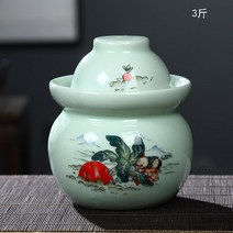 밀폐형병 경덕진 도자기 김치단지 야채를 절이기 항아리 겹 뚜껑 야채절임단 소금에 절인 고기 가정용 캐비닛 1980924204, 3근 아동취향 김치단지 겹