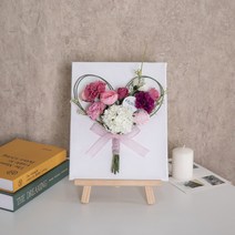 조화 벽장식 액자 카네이션 어버이날 선물, 하트카네이션액자set 35cm (펜+이젤포함), 레드