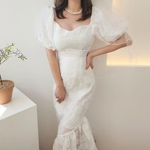 비니케이즈 퍼프 스퀘어 오프숄더 언발 머메이드 맥시롱 웨딩 드레스 원피스 셀프웨딩 웨딩스냅 연말룩