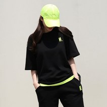순이들 여성 빅사이즈 H 자수 반팔 반바지 트레이닝 세트