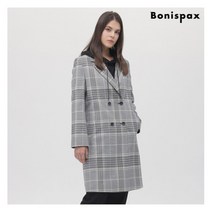 보니스팍스 레터링 자수 체크 더블 롱 자켓-MF82JK012