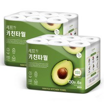 한예지 천연펄프 키친타올 130매, 2팩, 6롤