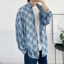 (리티오) 체크 루즈핏 실키 남방 G 9049