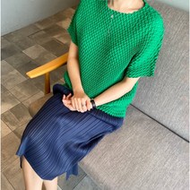 플리츠유 지그재그 플리츠 반팔 티 주름 마담 이세이 여성 엄마 선물 여름