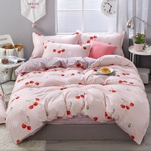 3/4PCS 침구 세트 핑크 딸기 패션 침대 시트 퀸 사이즈 럭셔리 듀벳 커버 킹, 03|Twin(1.2m bed)3pcs, 02 02
