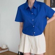 폰시크 데일리 유니크한 컬러 예쁜 반팔 크롭 코튼 남방