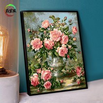 디지털 유화 DIY 채우기 컬러 페인팅 수공예 수채화 그림 손으로 그린 예술적 풍경 애니메이션 만화, G510 핑크 원더 랜드, 60*75cm 내부 프레임(두께 2.5cm), 안료 펜 액세서리 (클래식)