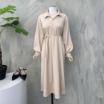 [행복여] 무드 반 오픈 셔츠 카라 끈 세트 원피스