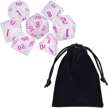 보드 게임 주사위 무지개 빛깔의 반짝이 다면체 7 다이 주사위 세트 d4 d6 d8 d10 d d12 d20 for trpg dnd, 화이트 w 바이올렛 레드 a