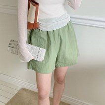 와샤 반바지)나일론면원단 여름반바지 4부기장 허리밴딩반바지 주머니 포켓 허리밴딩 밴딩반바지 베이지색 민트색 여름바지 검정