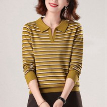 여자 터틀넥 스트라이프 니트 가을 스웨터 이너 배색 긴팔